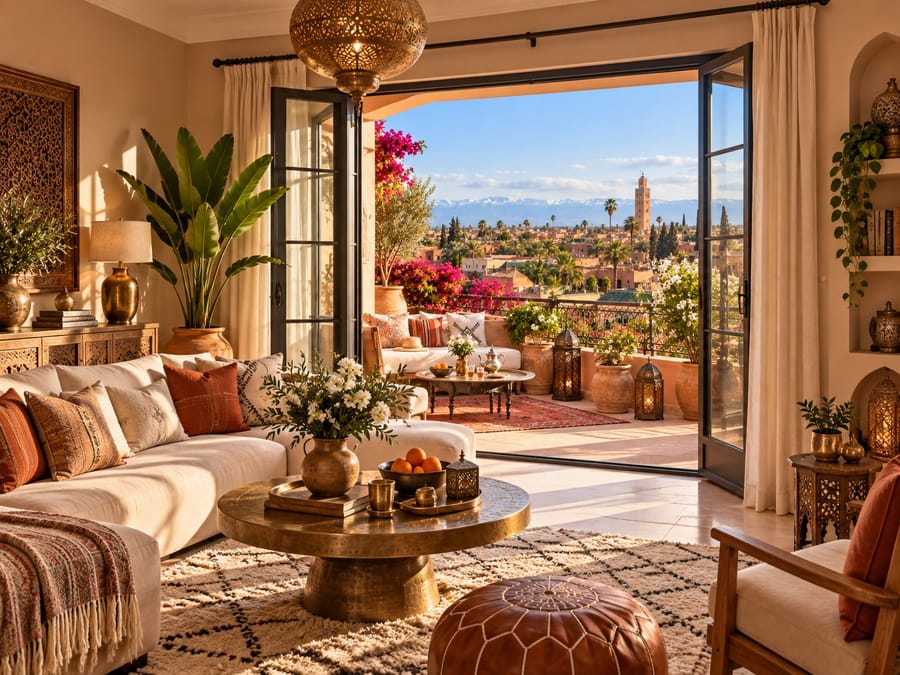 Salon avec vue sur la Koutoubia à Marrakech