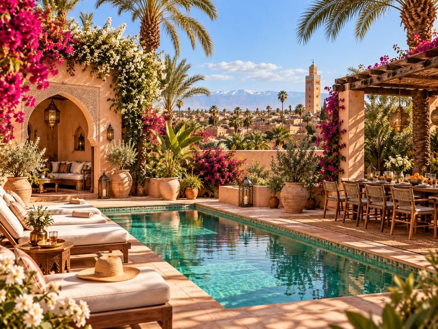 Terrasse et piscine face à la Koutoubia à Marrakech